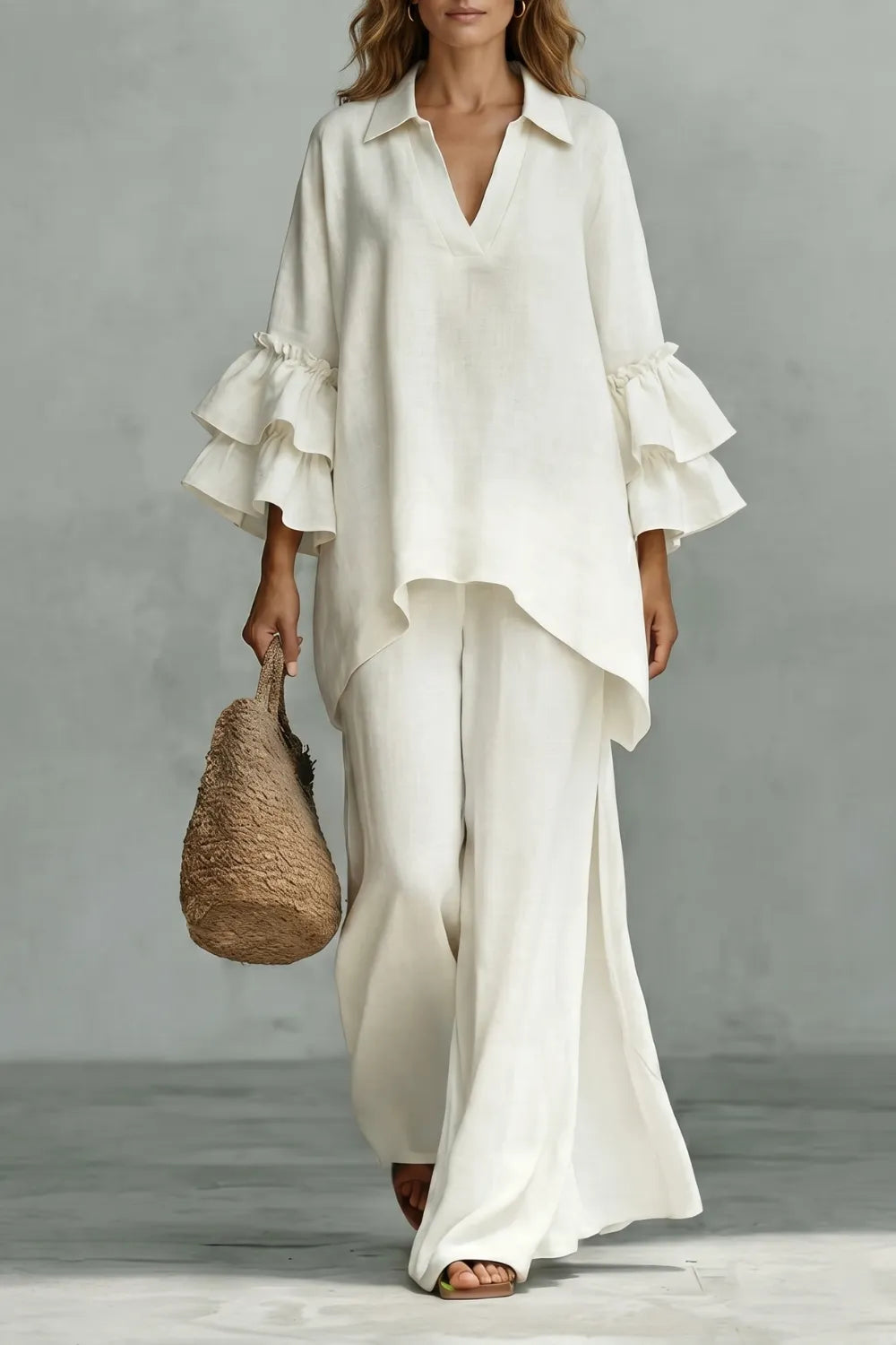 Ruffled sleeve ease – Trouser set