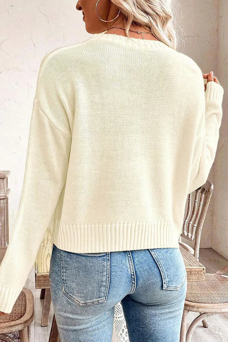 American Flag Pattern Knit Drop Shoulder Long Sleeve Sweater