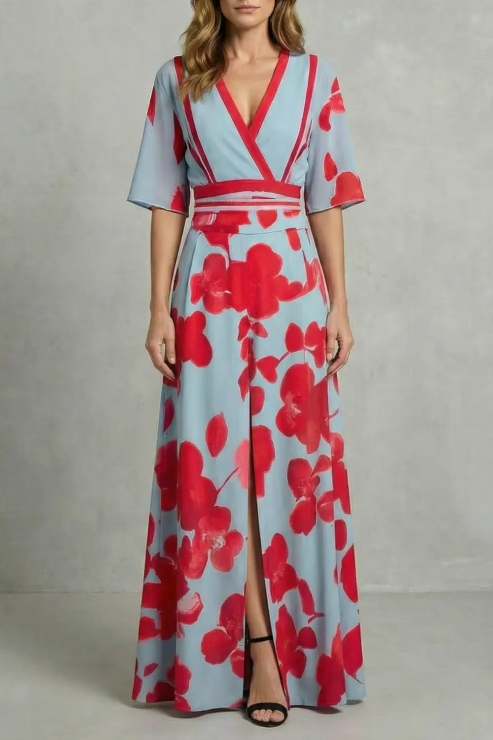 Statement bloom contrast – V-neck maxi dress