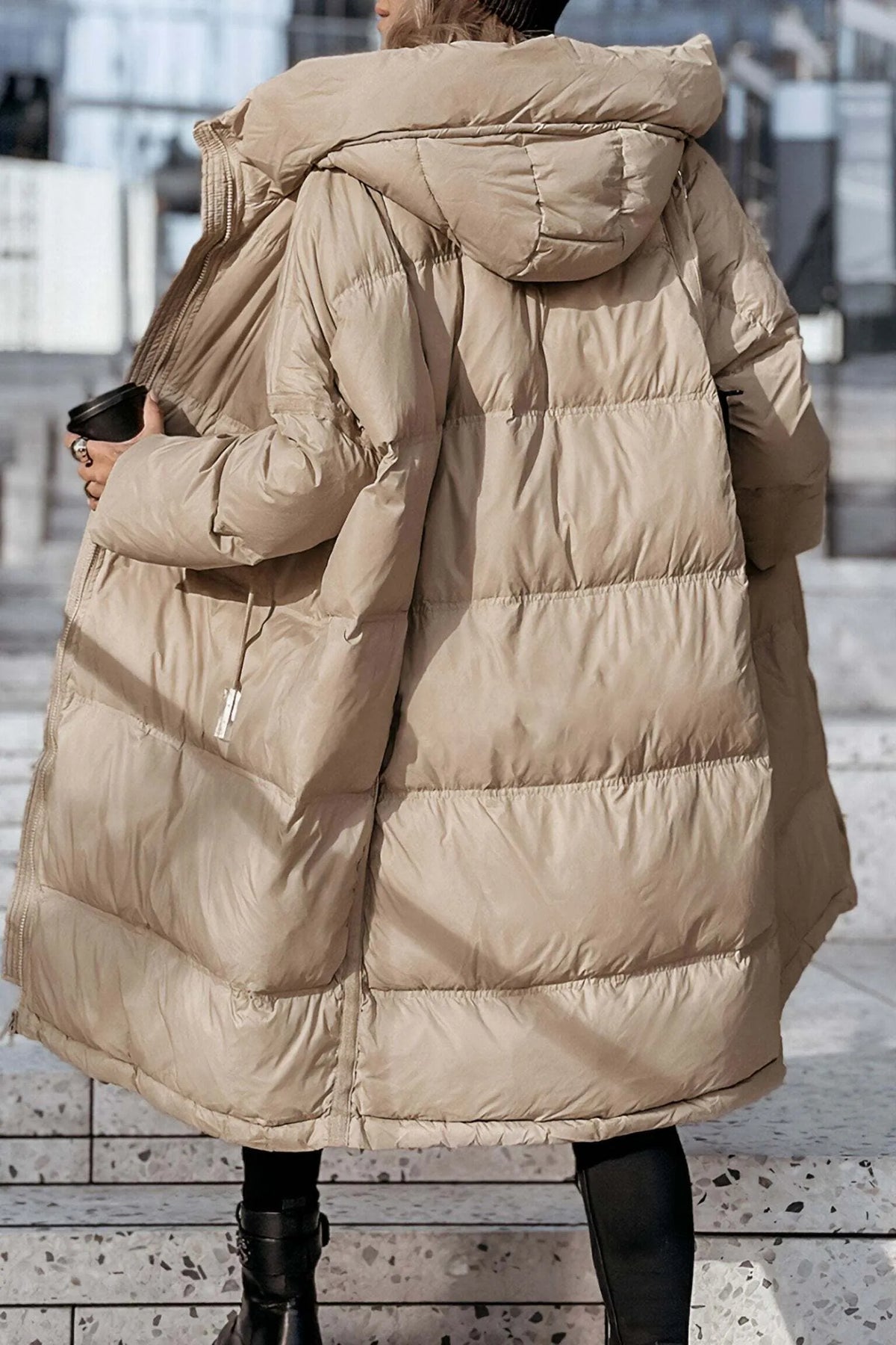 Women's Hooded Long Sleeve Mid-length Cotton Coat