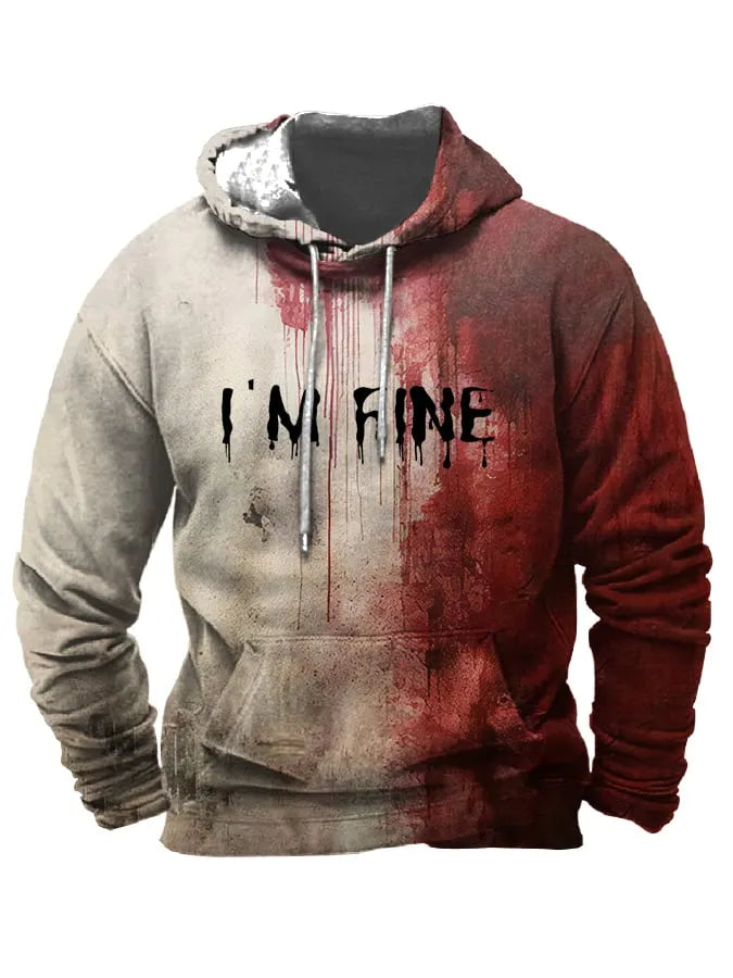 Men's Bloody I'm Fine Halloween Print Hooded Sweatshirt