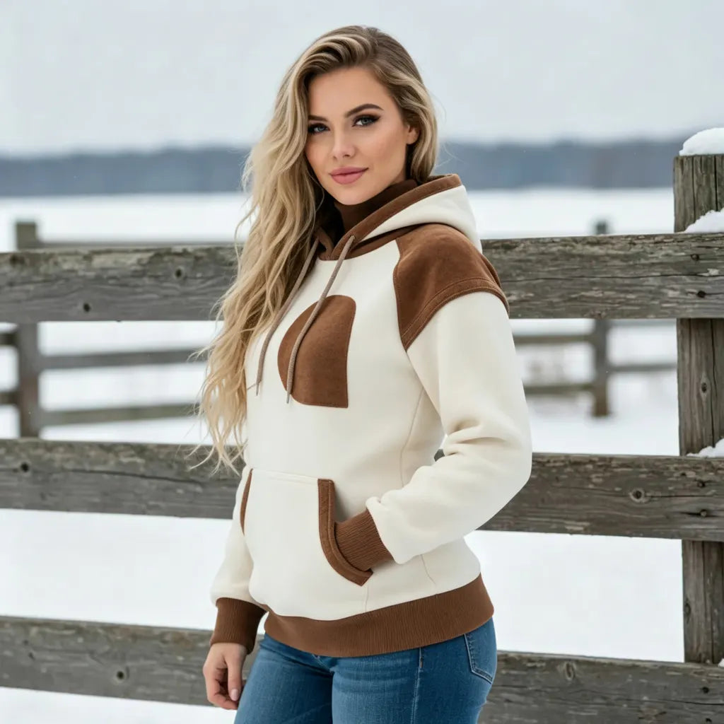 Women's Retro Ethnic Style Stand Collar Hooded Sweatshirt set