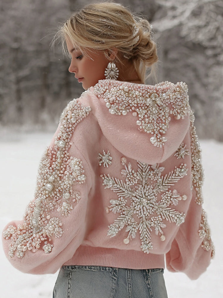 Women's Christmas Snowflake Pattern Long Sleeve Hoodie