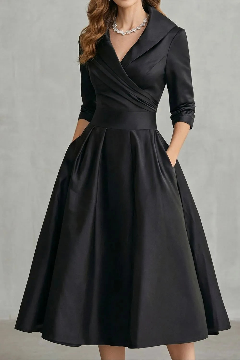 Draped collar elegance – Midi dress