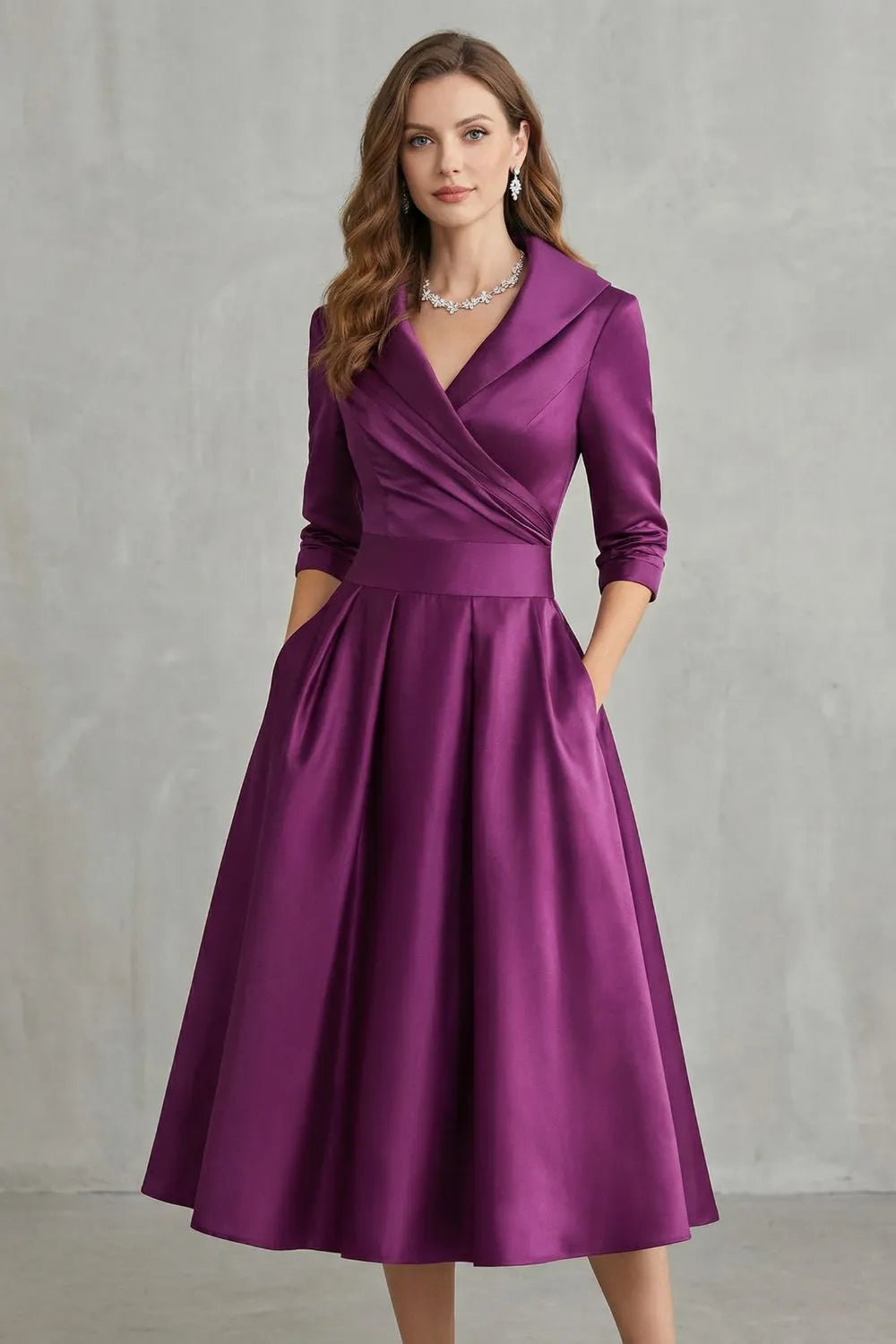 Draped collar elegance – Midi dress