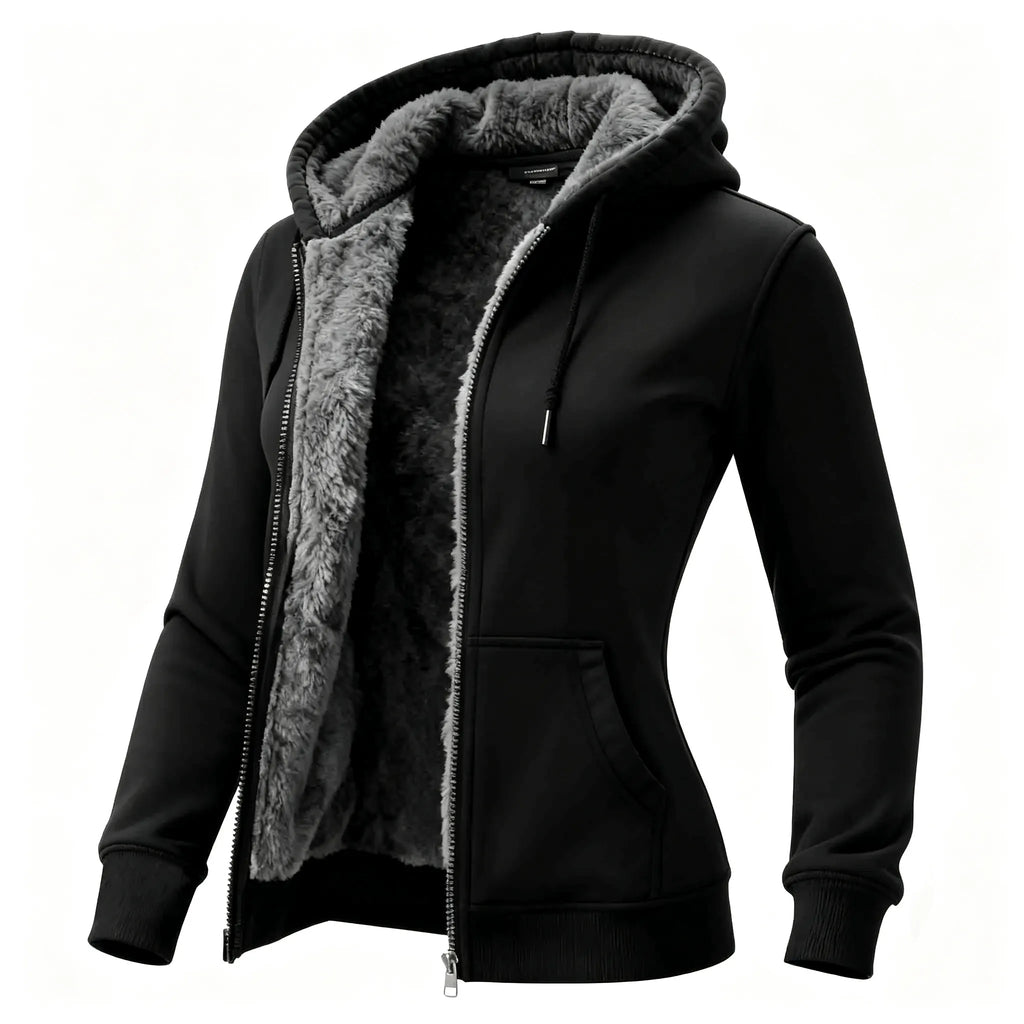 Women's Vintage Fleece Pocket Full Zip Long Sleeve Hoodie Jacket