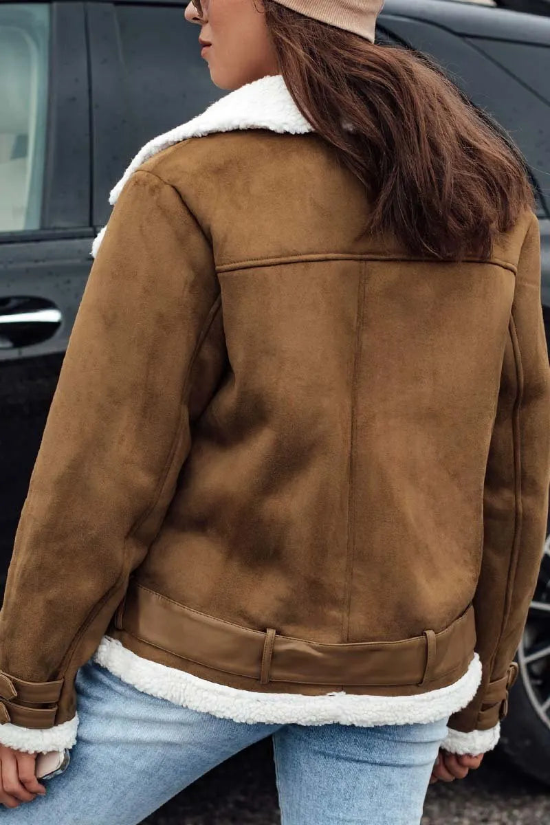 Women's fashionable and handsome sherpa patchwork jacket