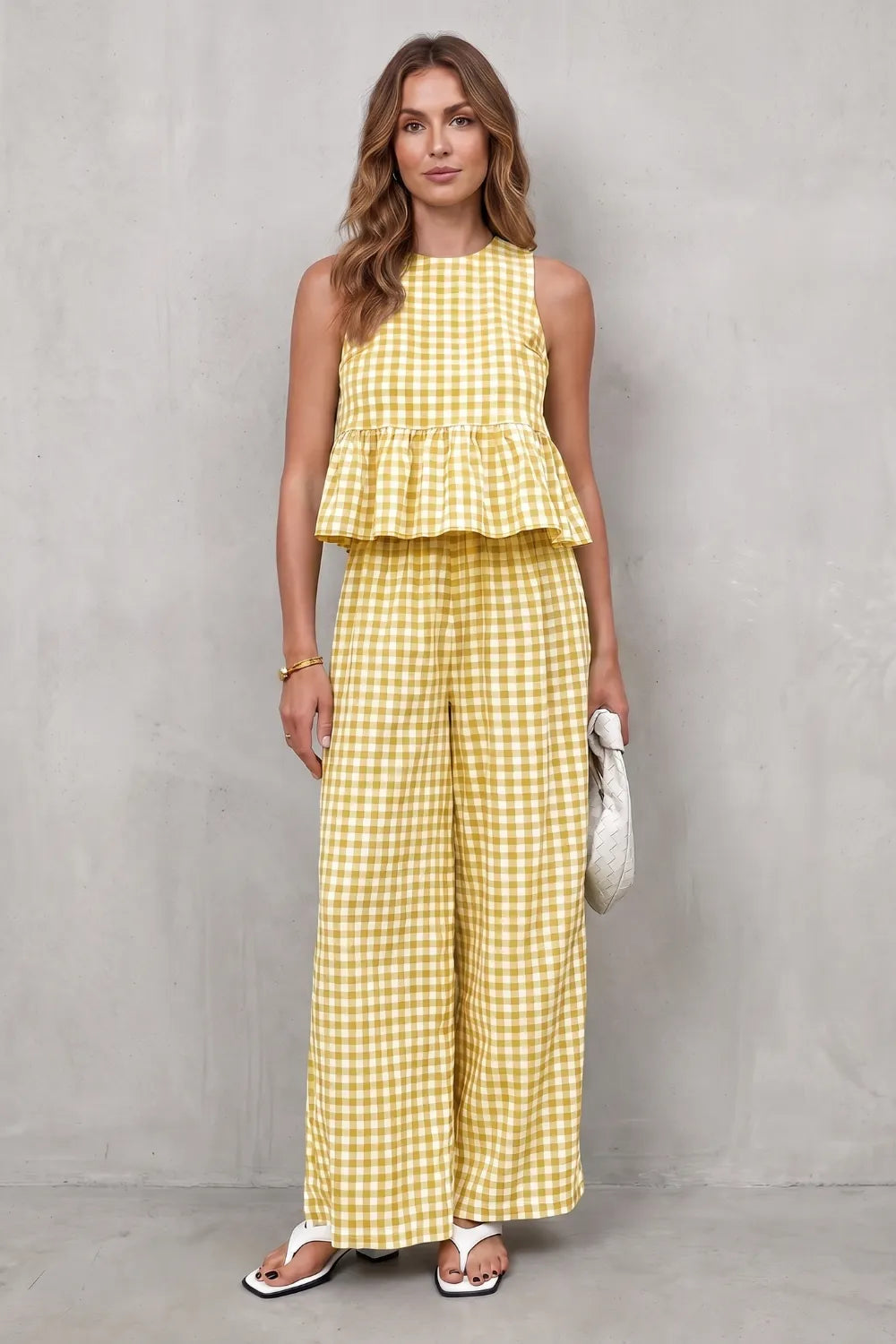 Charming gingham pattern – Two-piece trouser set