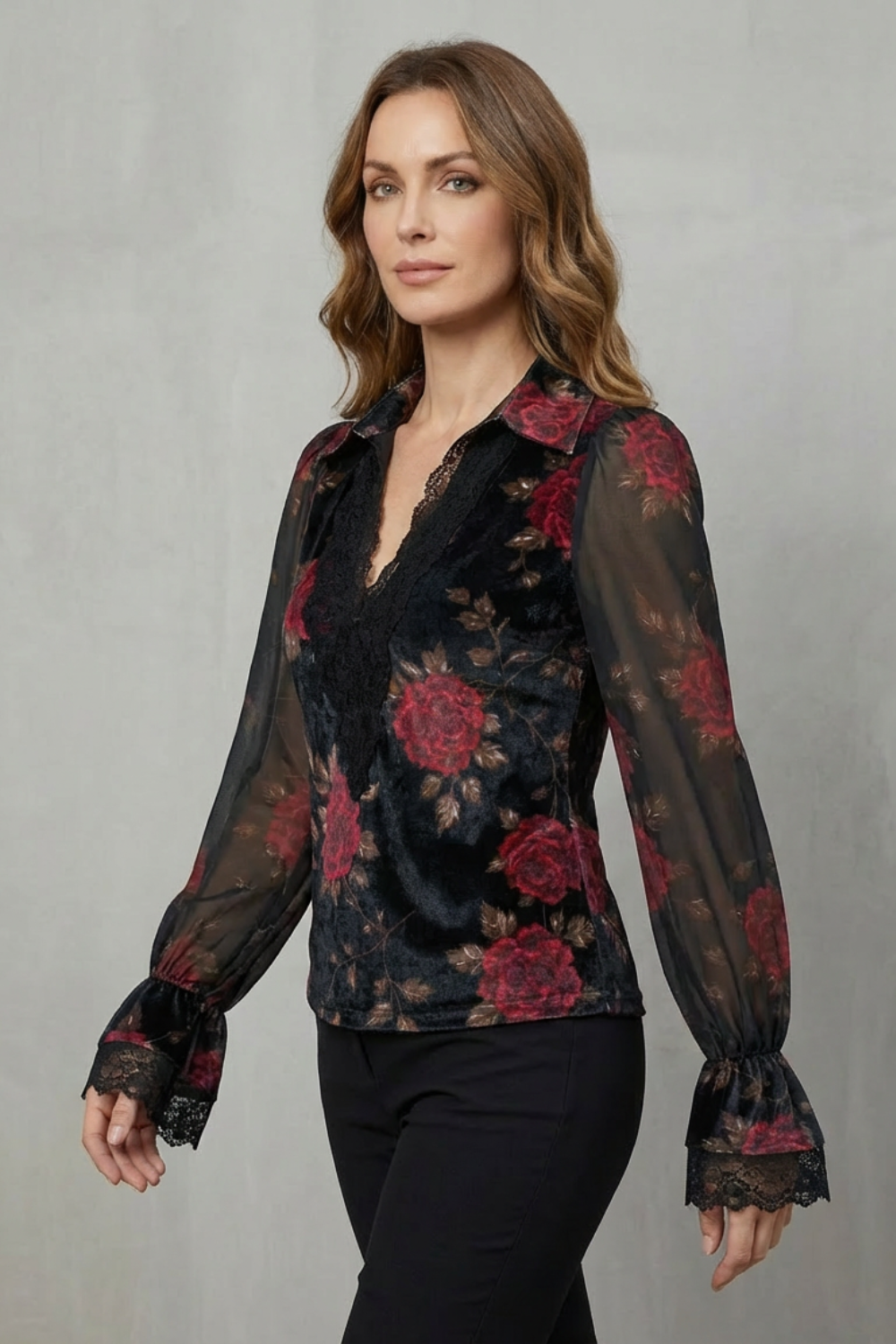 Lace Cuff Velvet Blazer – Tailored Romantic Jacket