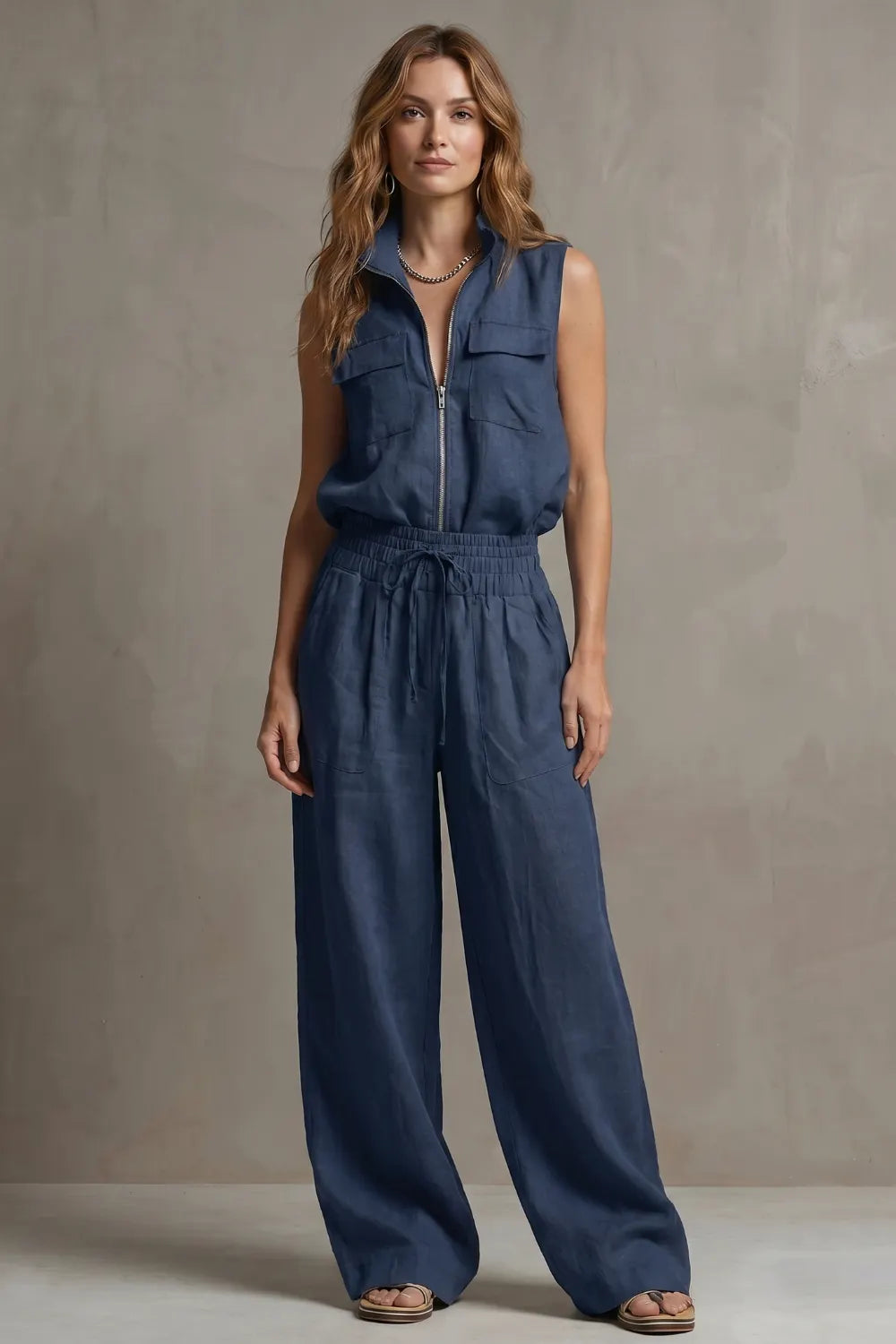 Relaxed zip-front elegance – Trouser set