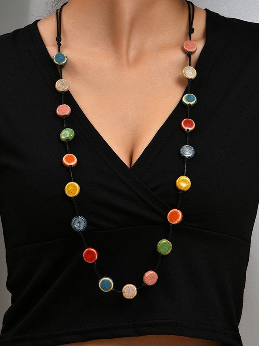 Handmade Colorful Braided Ceramic Beads Necklace