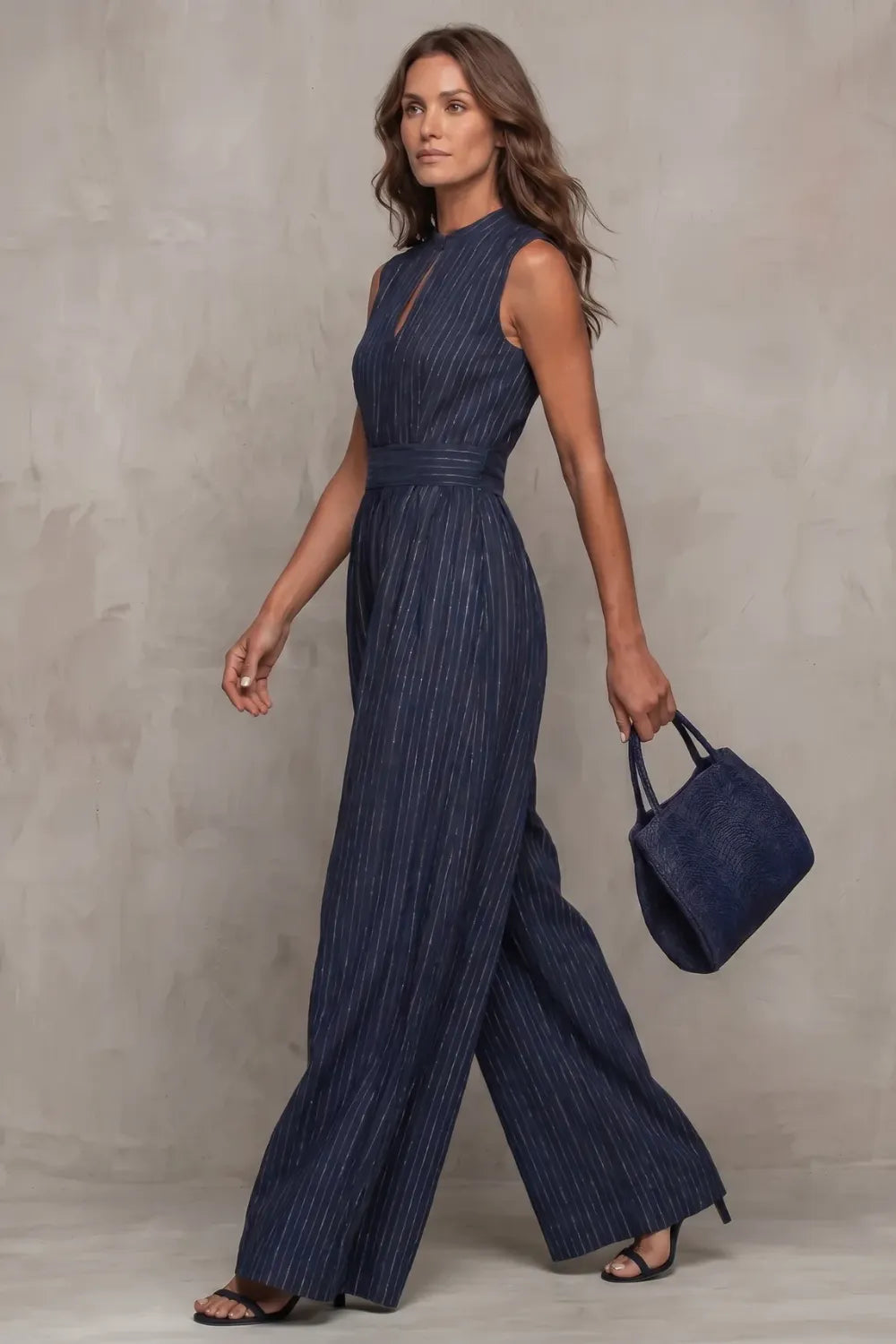 Striped elegant keyhole – Wide leg jumpsuit