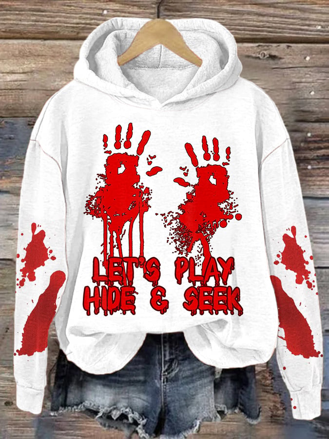Women's Halloween Let's Play Hide And Seek Printed Hoodie