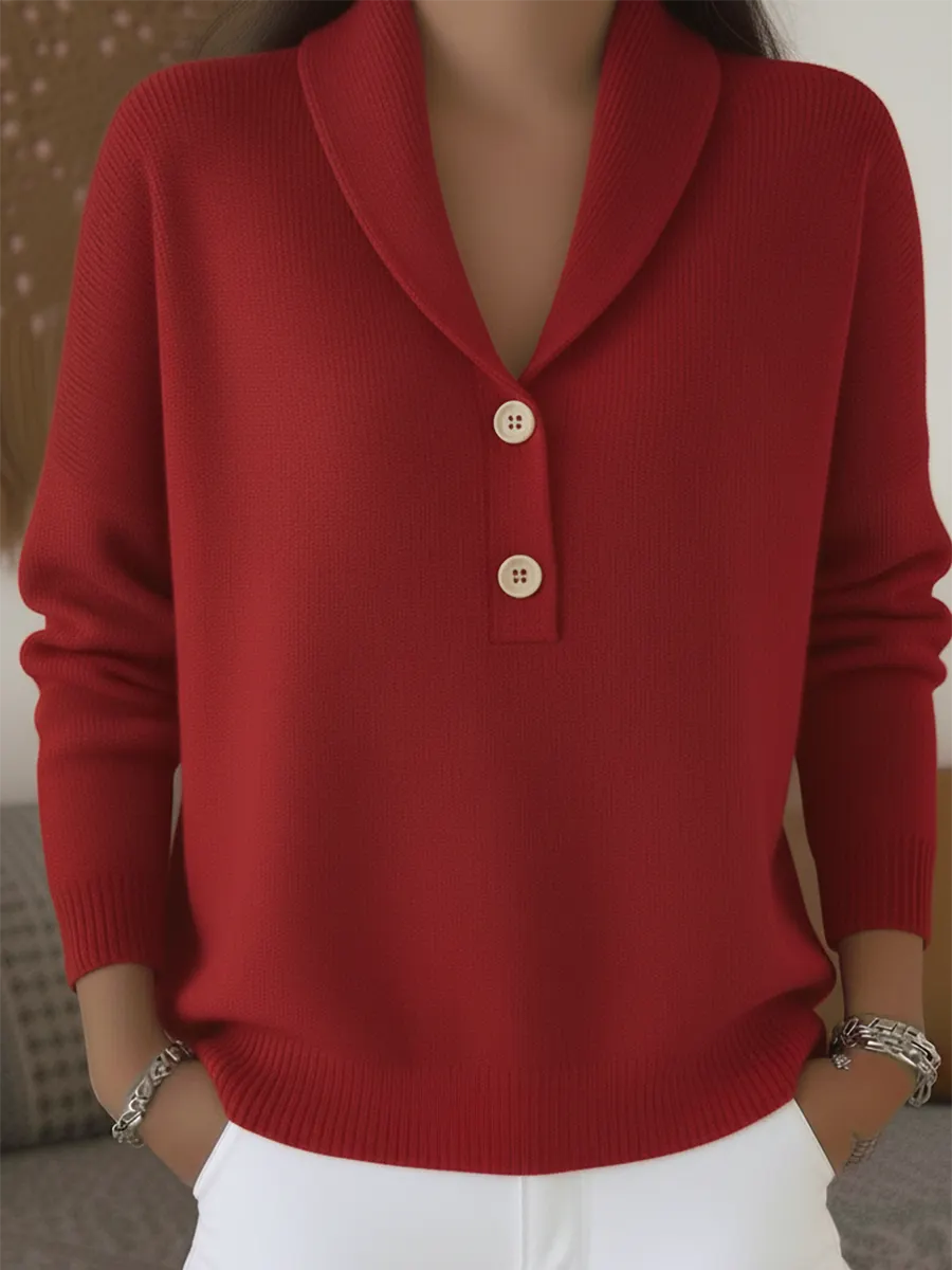 Retro Elegant Soft Shawl Collar Button Sweater Top