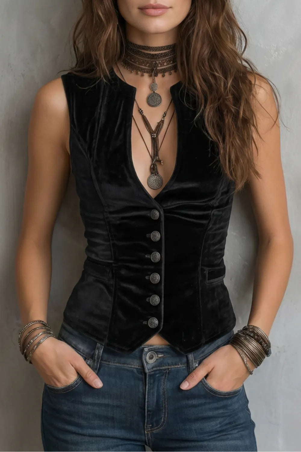 Sculpted elegance – Velvet buttoned vest
