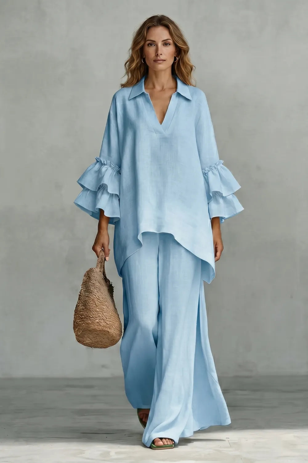 Ruffled sleeve ease – Trouser set
