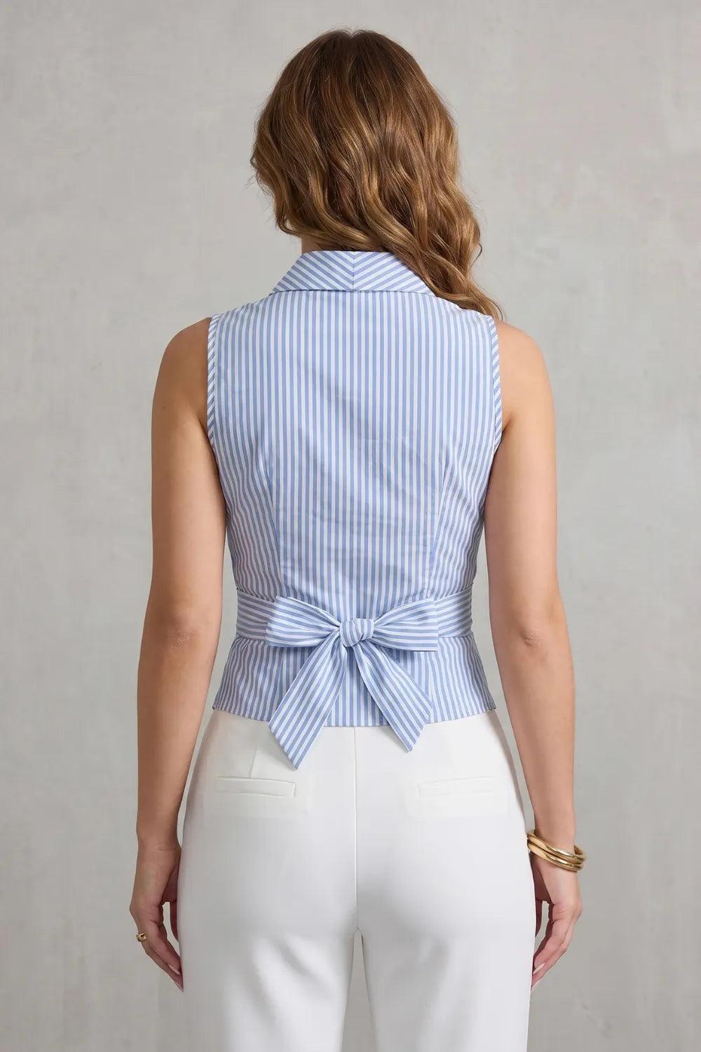 Striped wrap silhouette – Sleeveless blouse