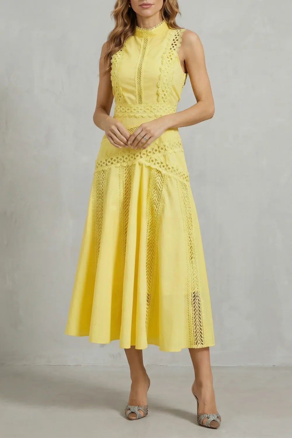 Intricate lace panels – Elegant midi dress