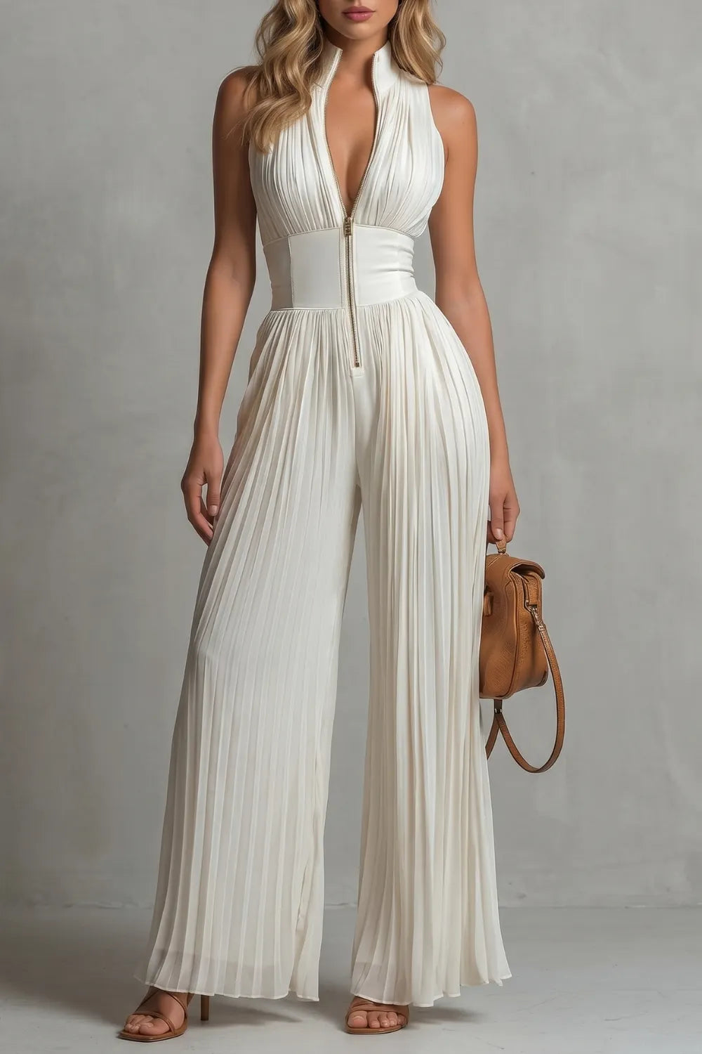 Pleated halter elegance – Wide-leg jumpsuit
