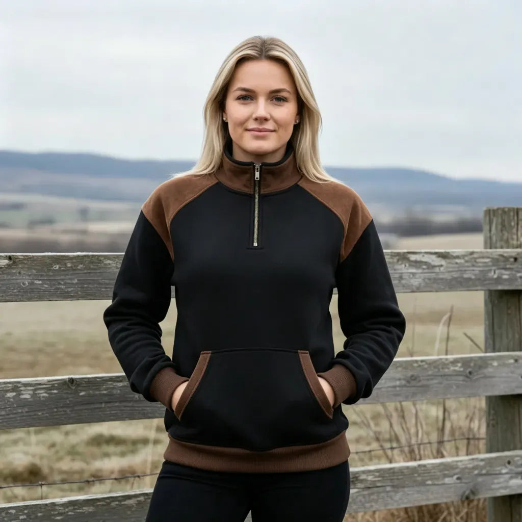 Women's Retro Ethnic Style Half-Zip Stand Collar Sweatshirt And Trousers Set