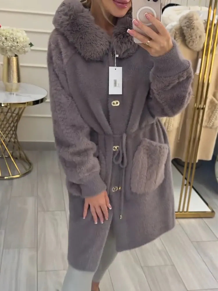 Women Fur Collar Plush Casual Coat
