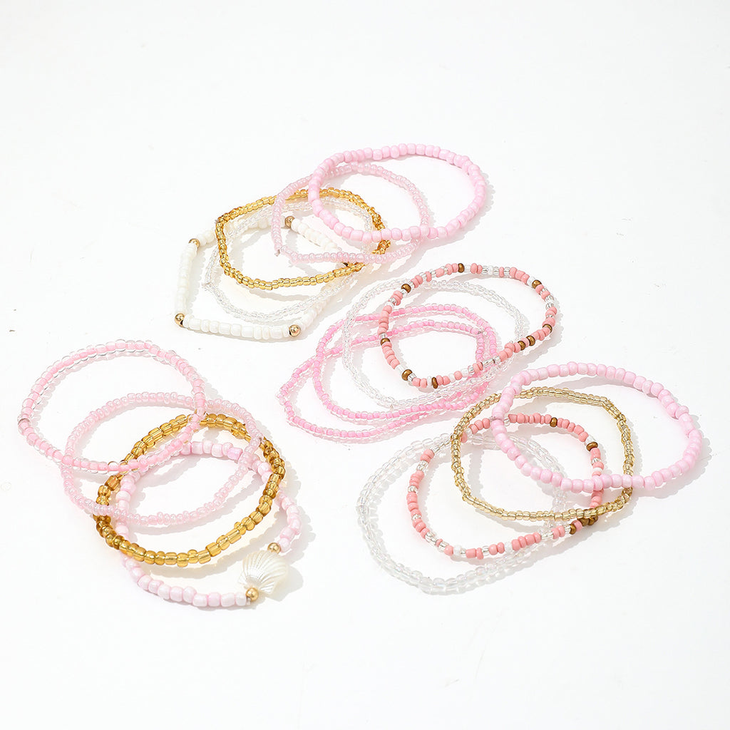 Boho Colorful Beaded Multi-layer Rice Bead Shell 17-piece Bracelet Set