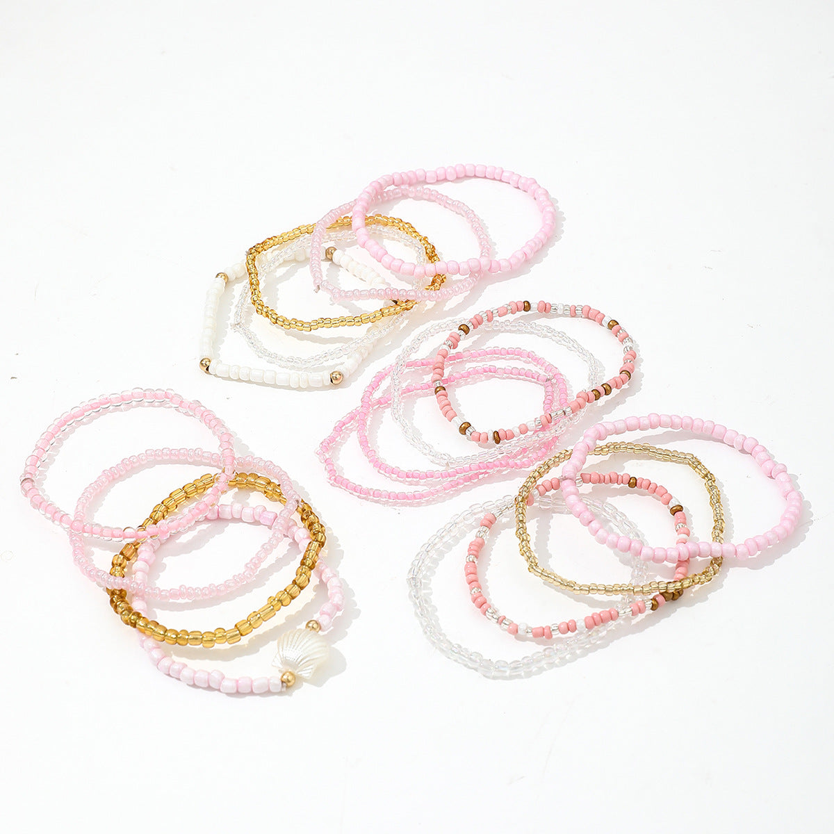 Boho Colorful Beaded Multi-layer Rice Bead Shell 17-piece Bracelet Set