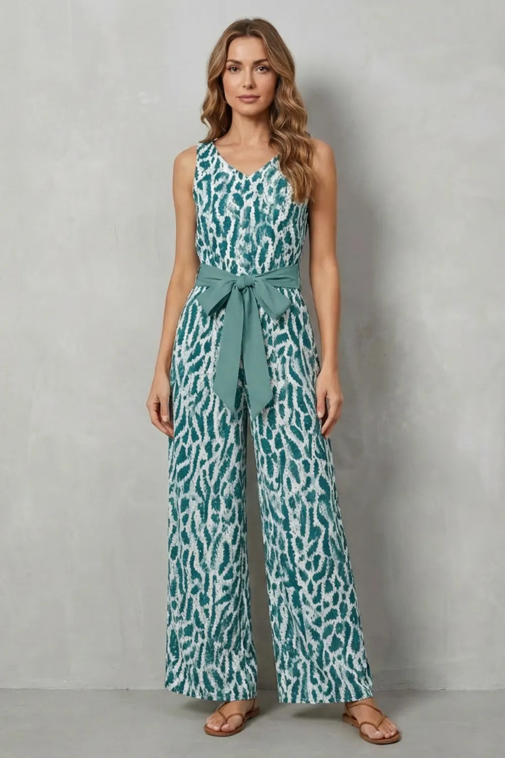 Printed tie-waist – Sleeveless jumpsuit