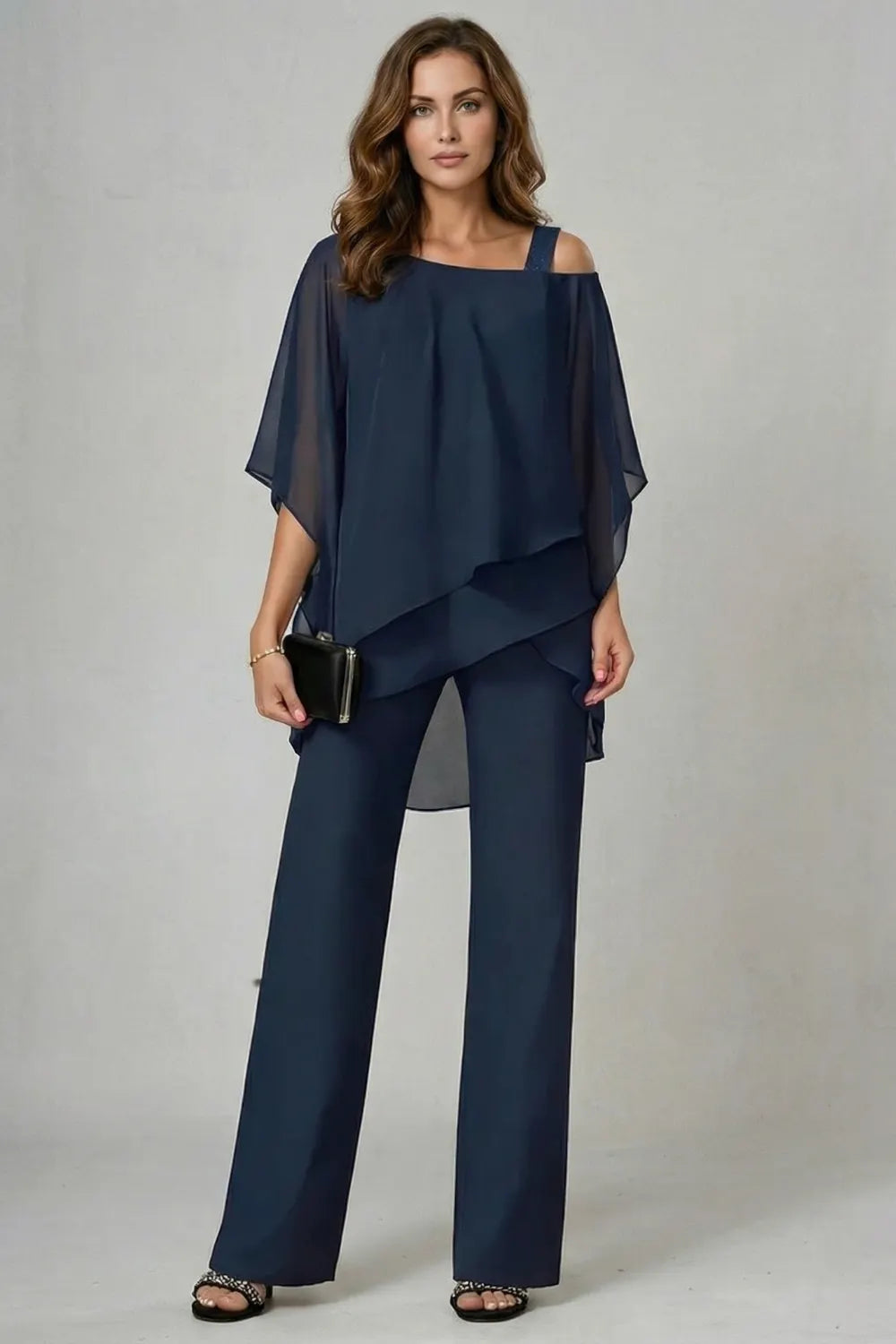 Asymmetric chiffon flow – Top and trouser set