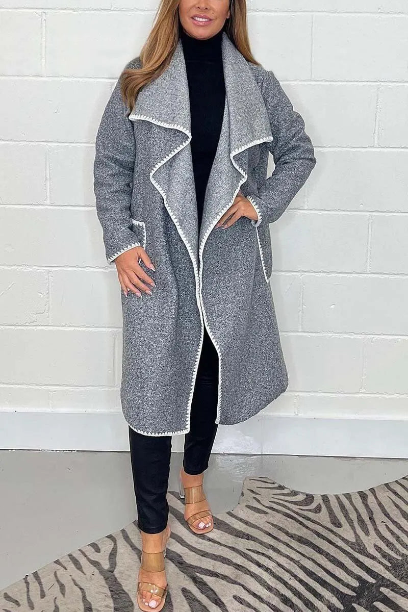 Women's casual contrast color side length coat