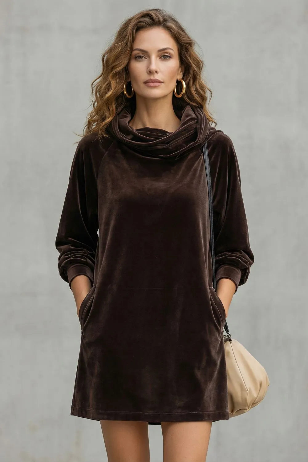 Velvet drape comfort – Cowl neck mini dress
