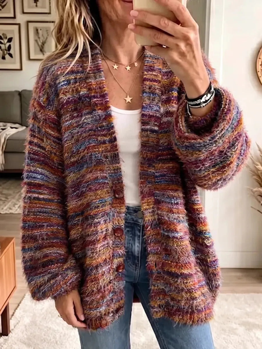 Vintage Elegant Patchwork Color-blocked Stripes Sweater