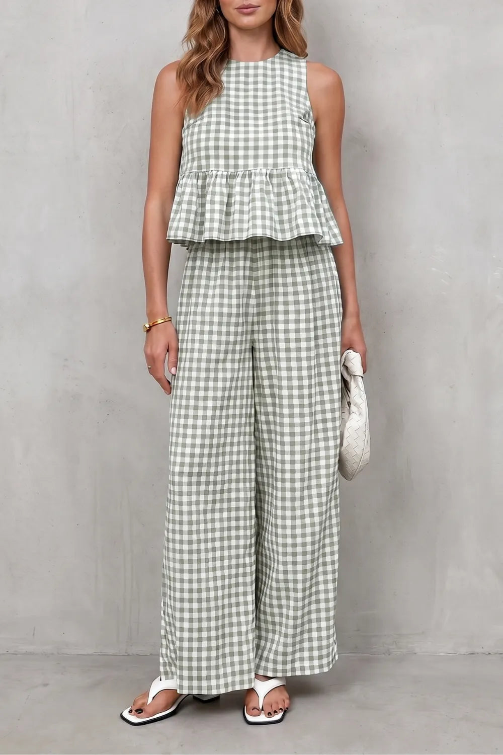 Charming gingham pattern – Two-piece trouser set