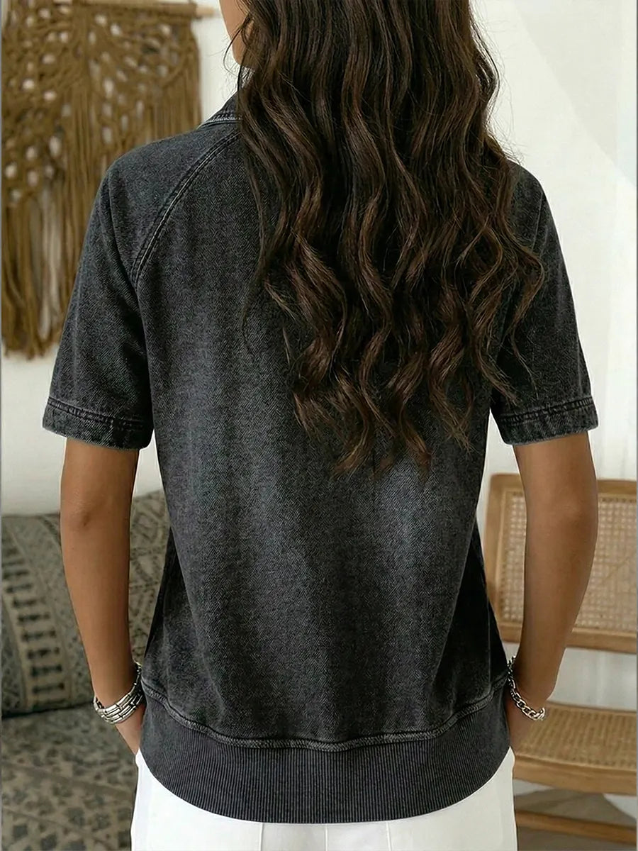 Casual Short-sleeved Denim Pullover Sweatshirt