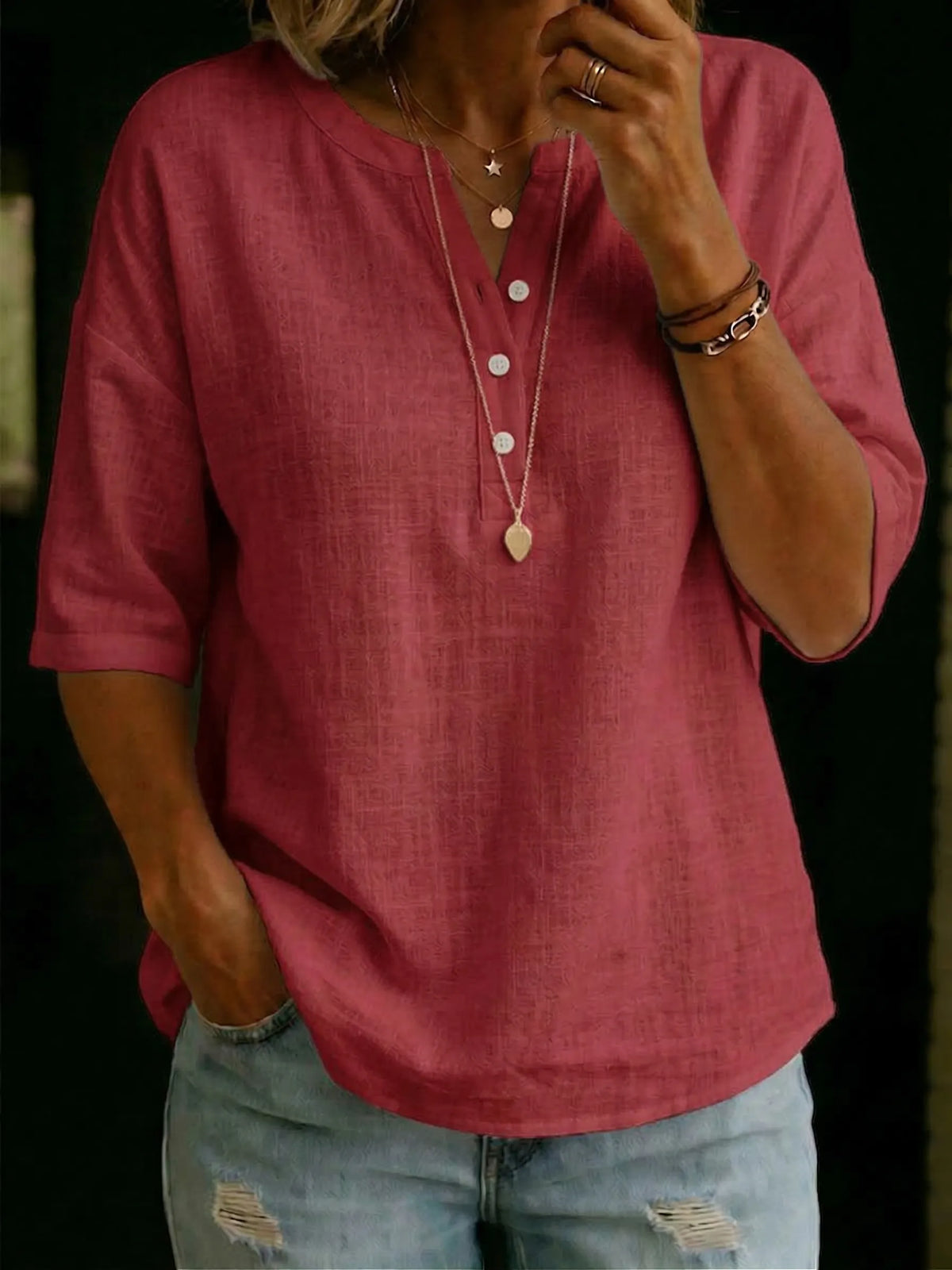 Casual & Cozy Classic Cotton-linen Henley Shirt