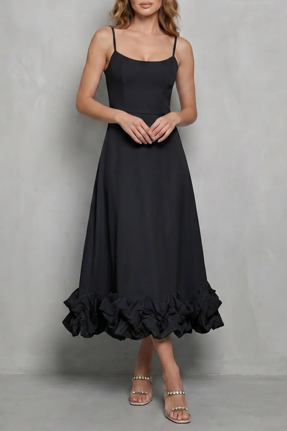Romantic ruffle hem – Sleeveless midi dress