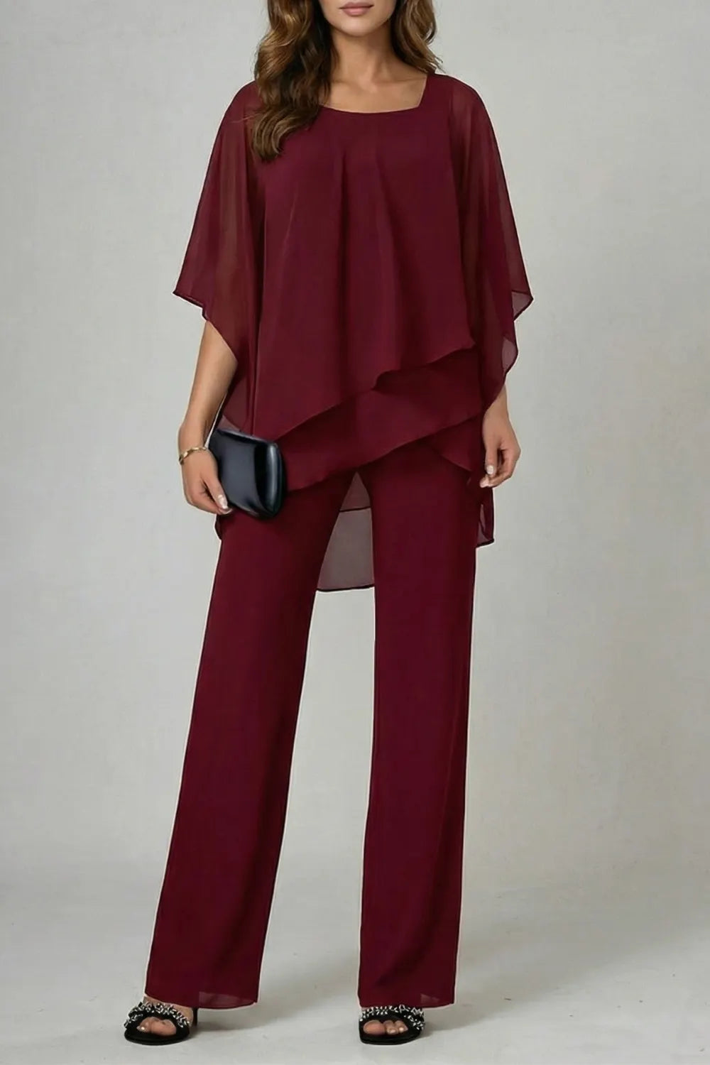 Asymmetric chiffon flow – Top and trouser set