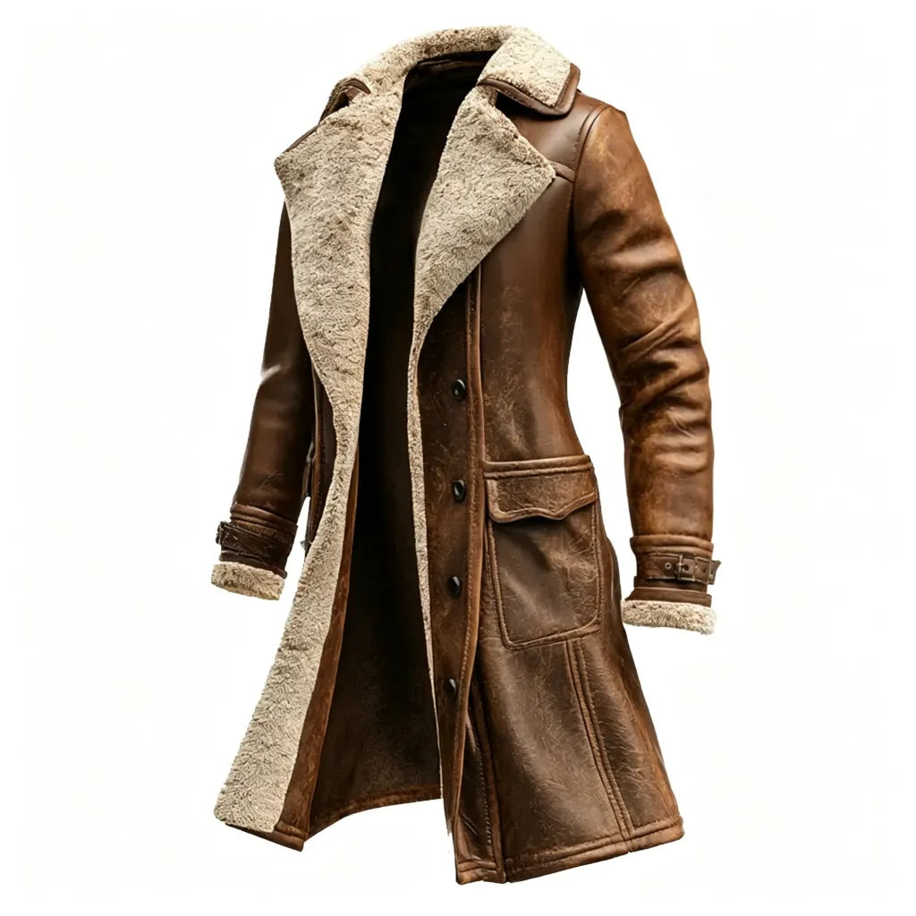Women's Vintage Brown Suede Leather Coat With Shearling Lining