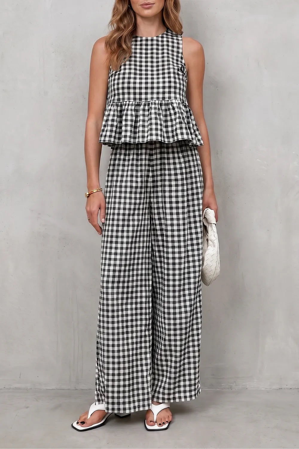 Charming gingham pattern – Two-piece trouser set