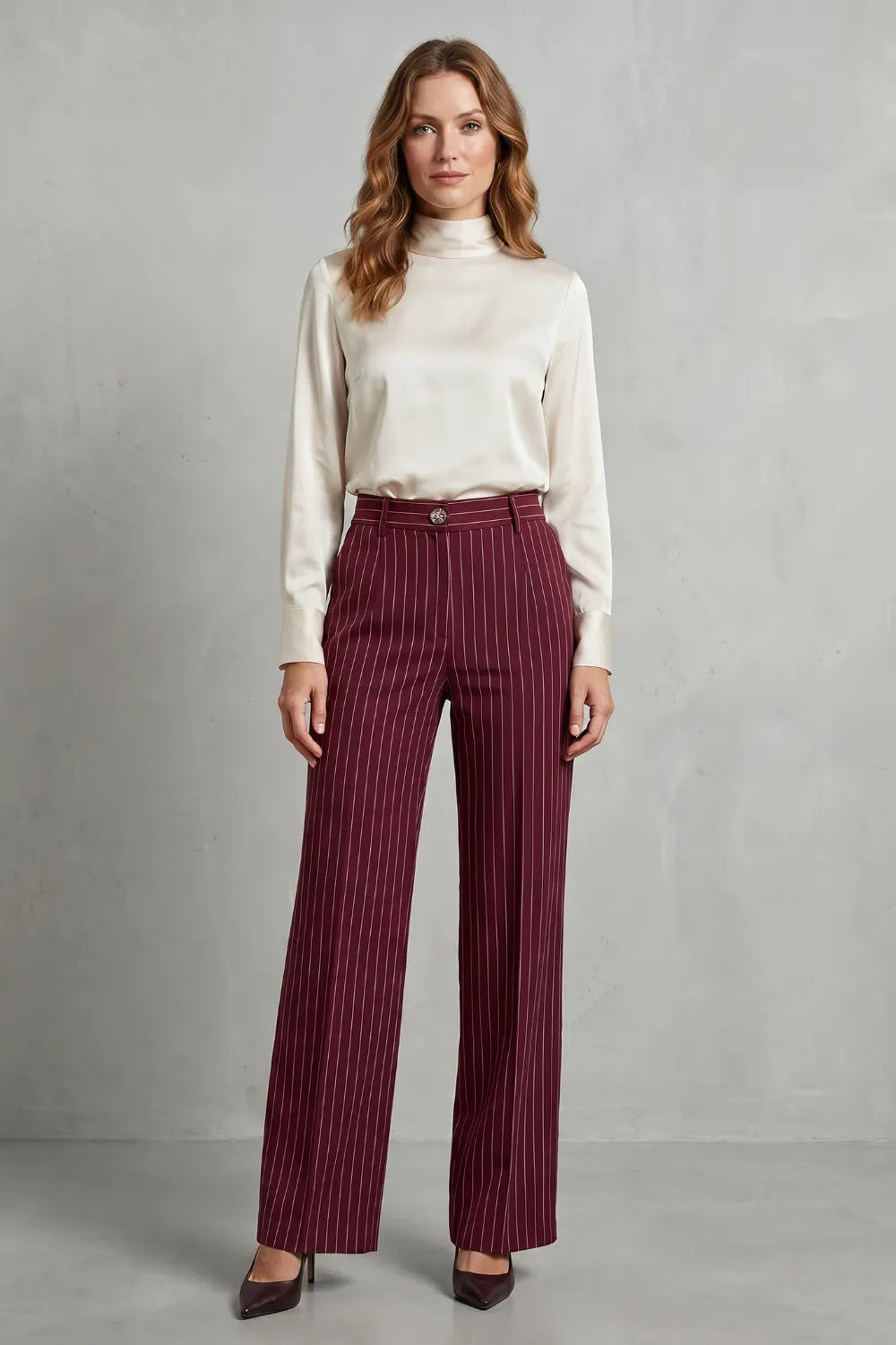 Refined pinstripe elegance – Wide-leg trousers
