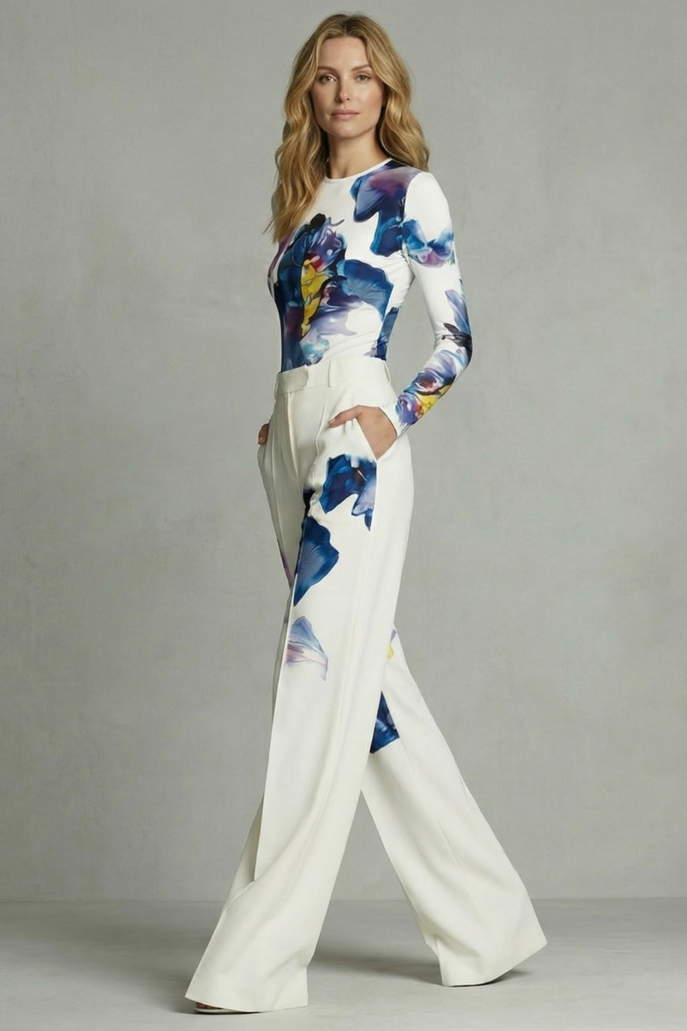 Artistic colourblock elegance – Top and trouser set