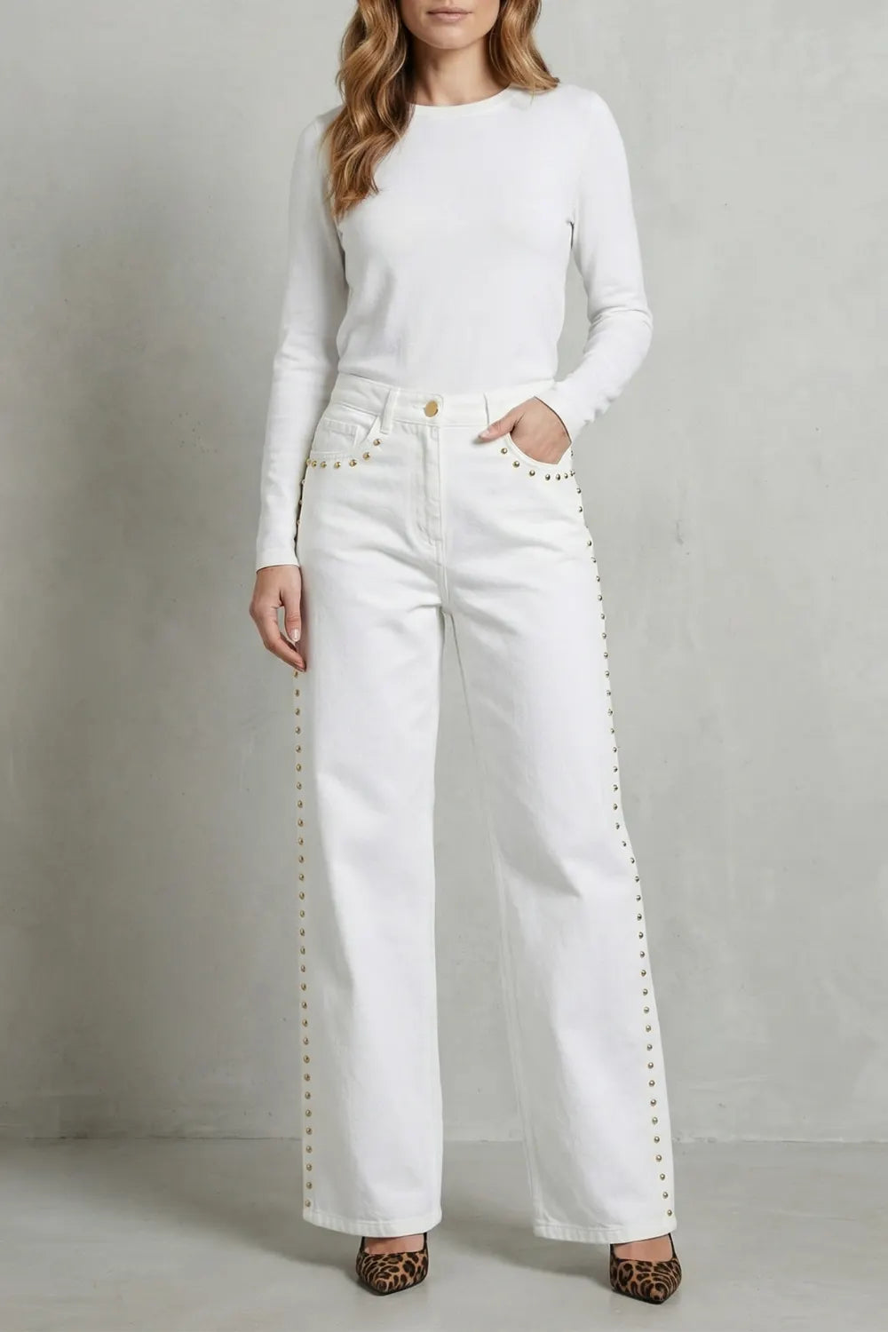 Gold stud trim – Straight leg jeans