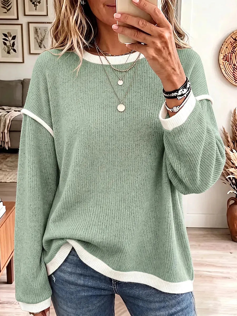 Vintage Elegant Knit Top Color-blocked Warm Sweater