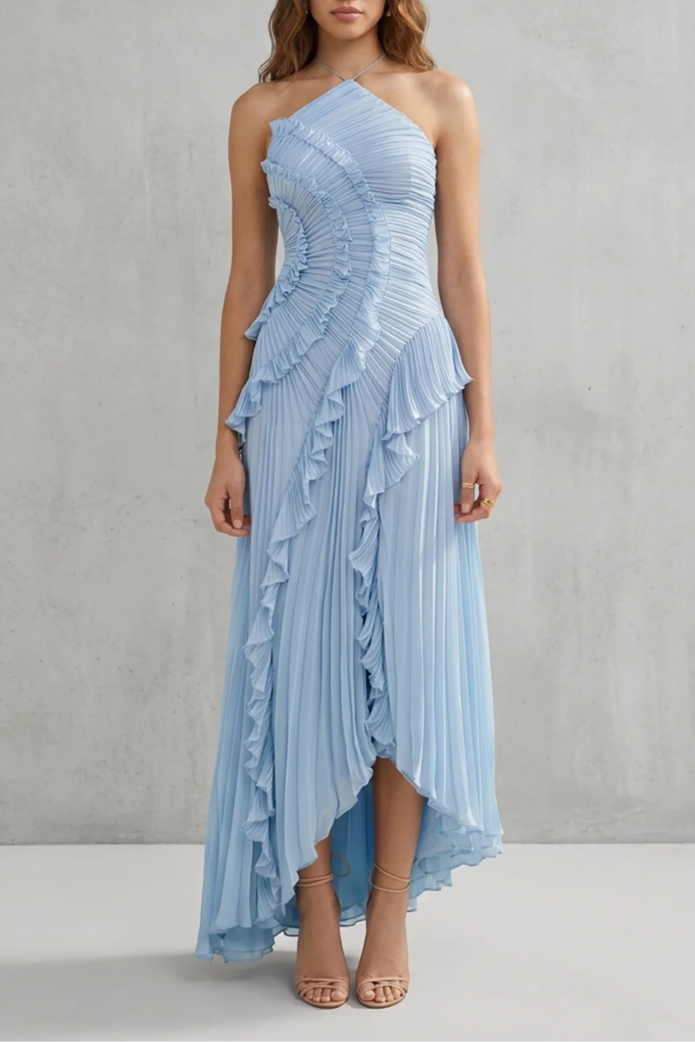Sculpted pleats – One-shoulder midi dress