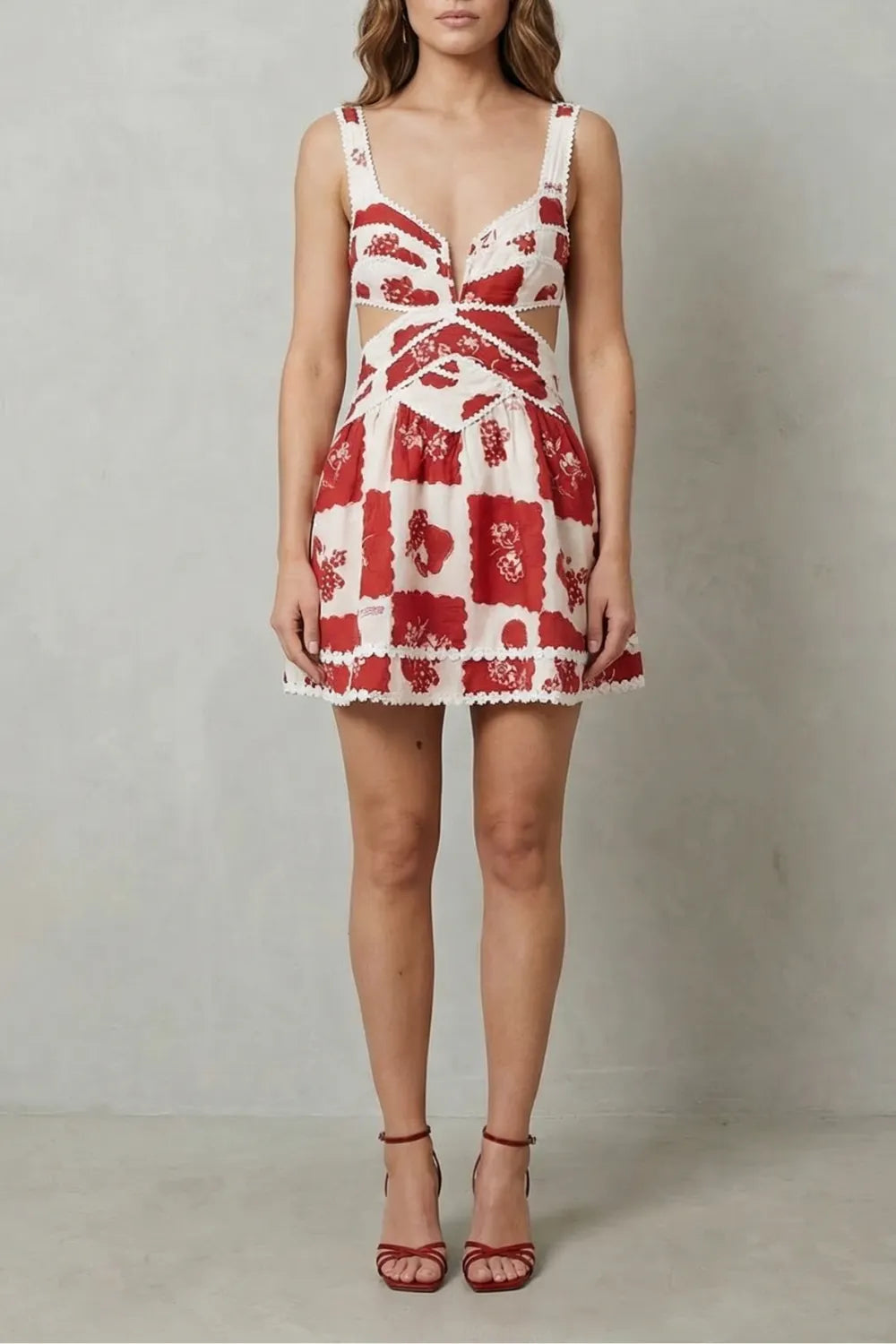 Vintage scarlet motif – Cutout mini dress