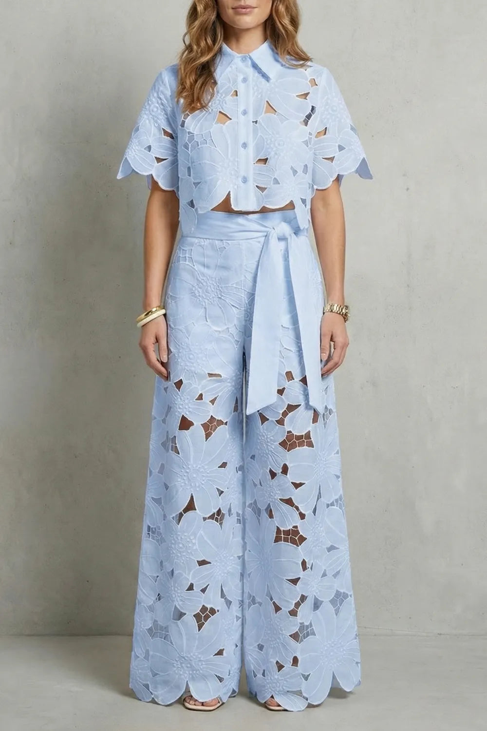 Embroidered lace elegance – Top and skirt set