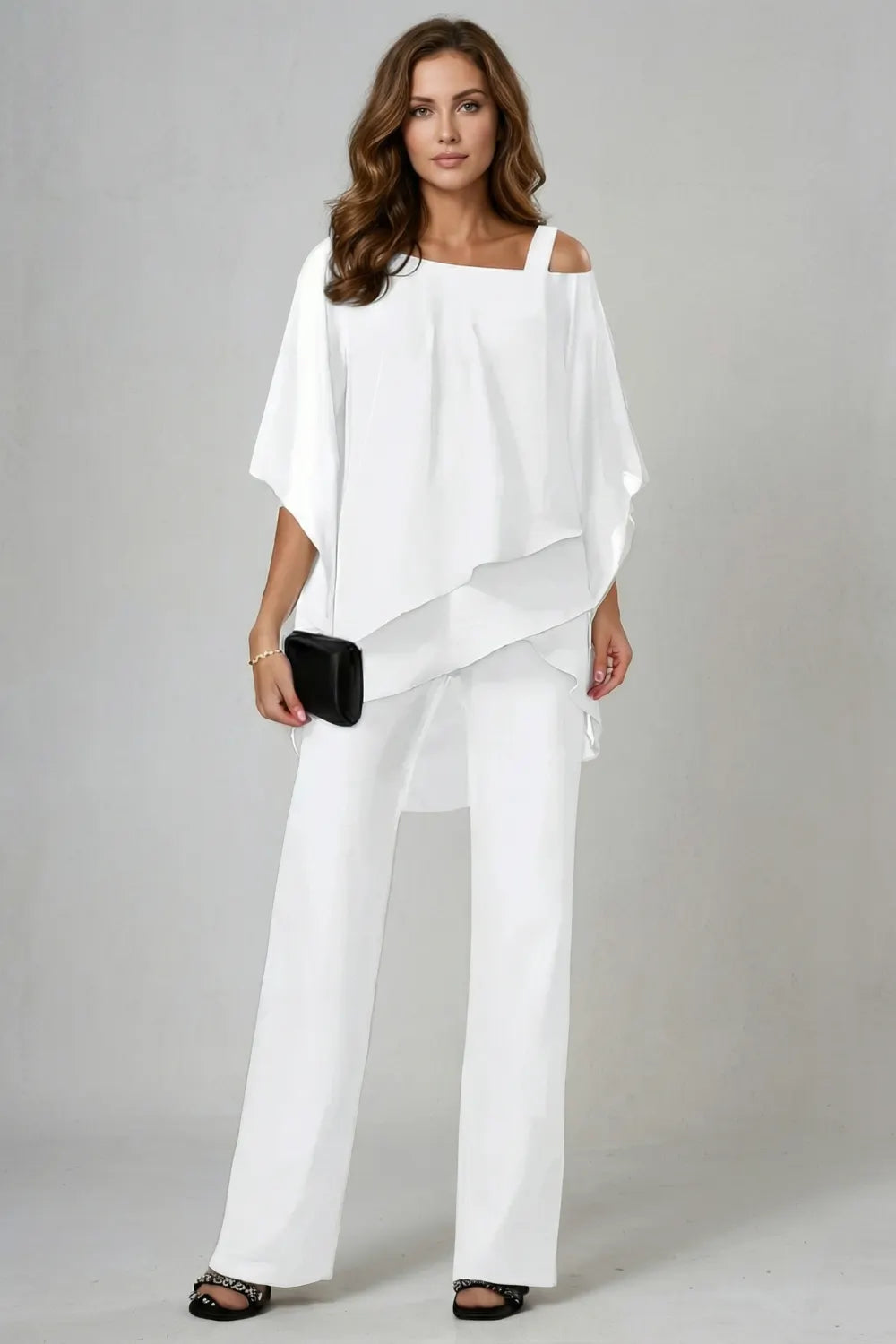 Asymmetric chiffon flow – Top and trouser set