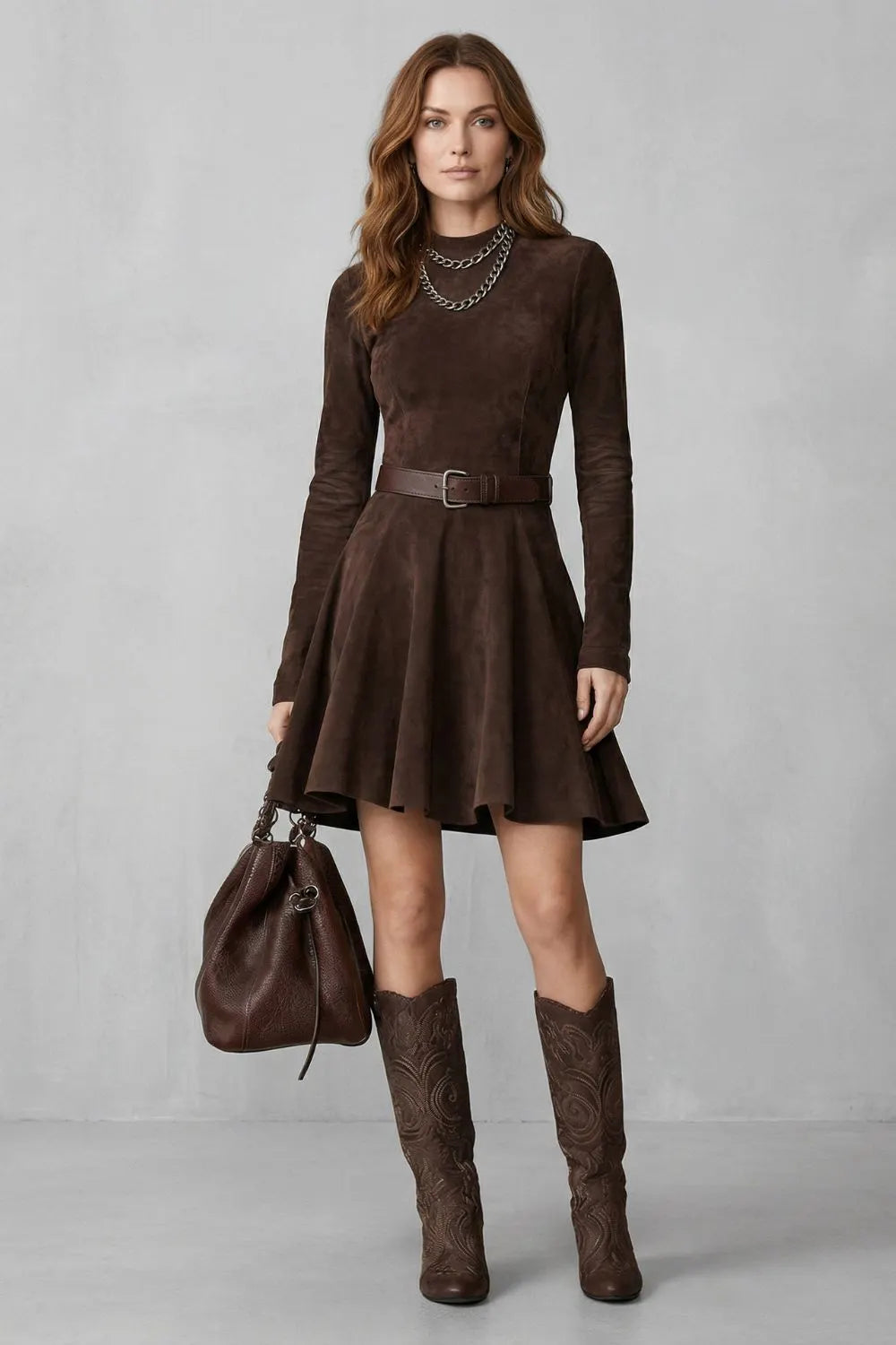 Belted suede effect – Mini dress (Belt included)