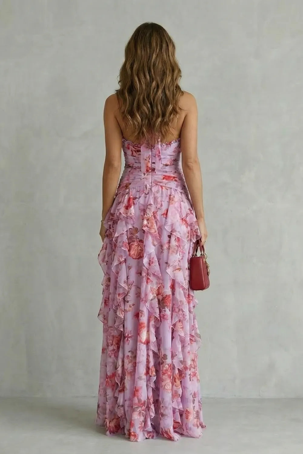 Romantic rose cascade – Halter maxi dress