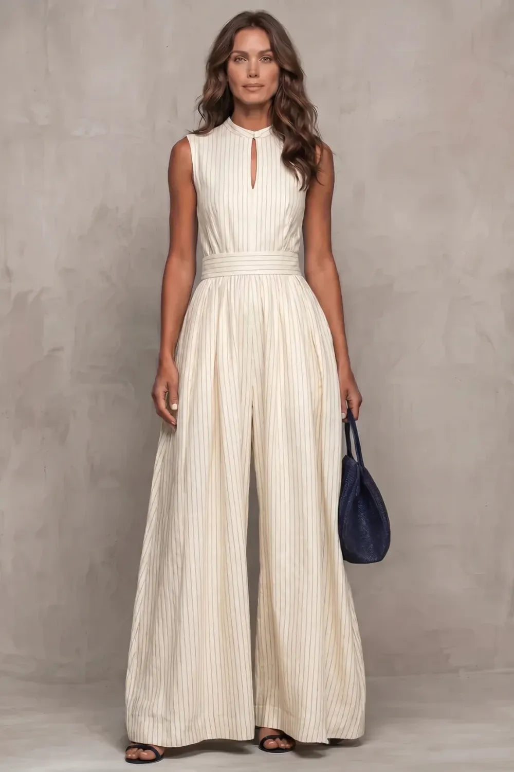 Striped elegant keyhole – Wide leg jumpsuit